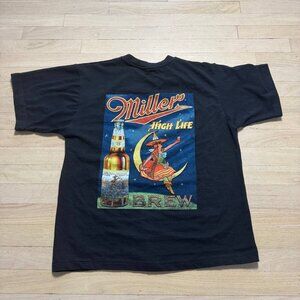 Vintage Miller High Life Witch Moon Halloween Graphic Tee Black Size S/P